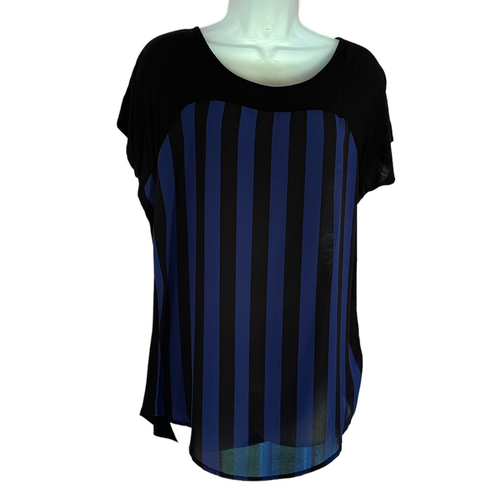 JKLA California Sheer Navy Blue and Black Lined Cap Sleeve Top - M